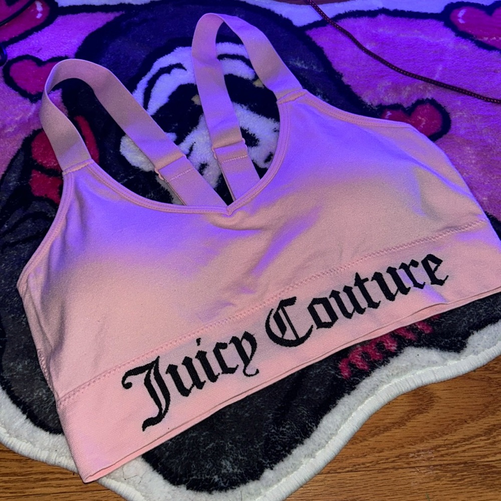 Juicy Couture Y2K logo light pink cross cross back adjustable strap sports bra